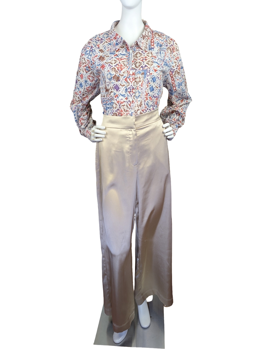 House of Harlow 1960 Champagne Satin Wide Leg Palazzo Pants Size Small - Picture 2 of 13